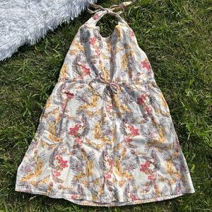 Roxy Off White Tropical Print  Halter Sundress with Pockets
Size Small